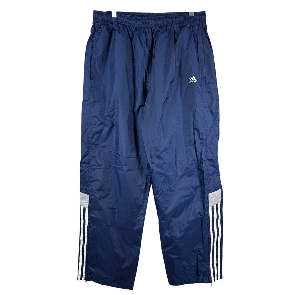 Adidas Track Windbreaker Pants Mens M Blue 3-Stripe Mesh Lined Zipper Hem Jogger - Picture 1 of 11